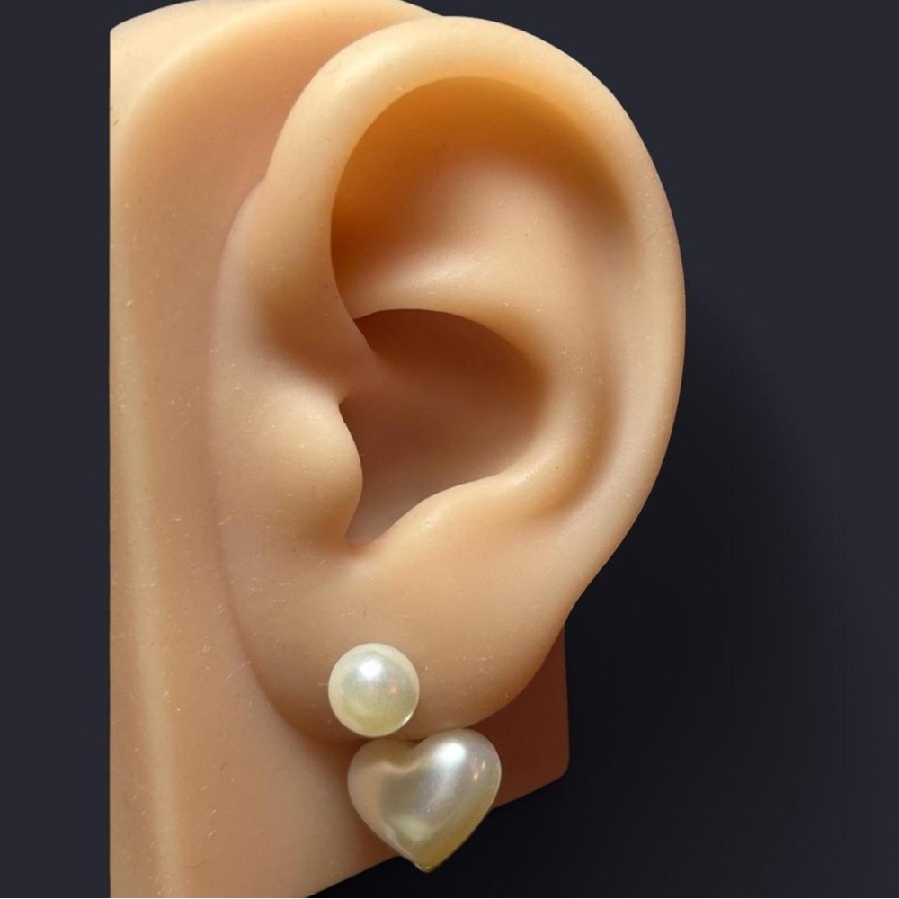 Classic Pearl and Heart Drop Earrings - White Pearl
